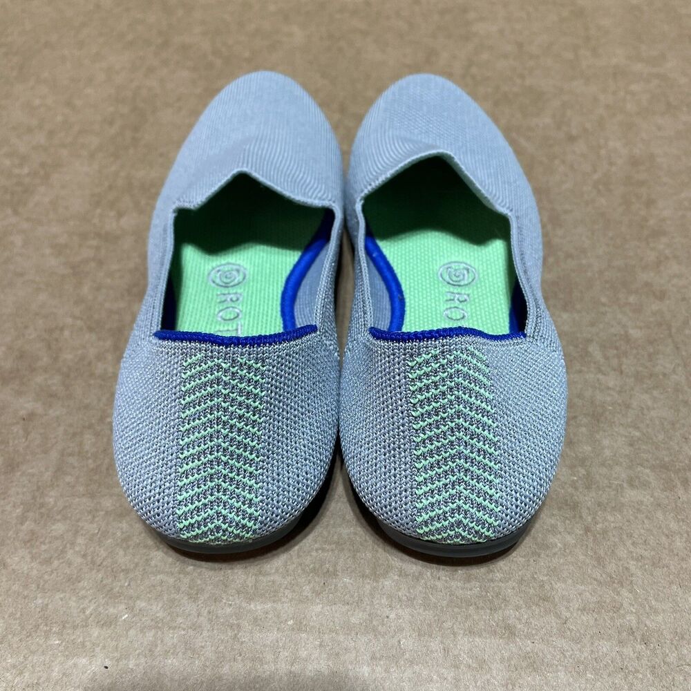 Rothy's The Flat Gray Ballet Flats Round Toe Womens Size 7 Dot Green EUC! - Picture 5 of 9